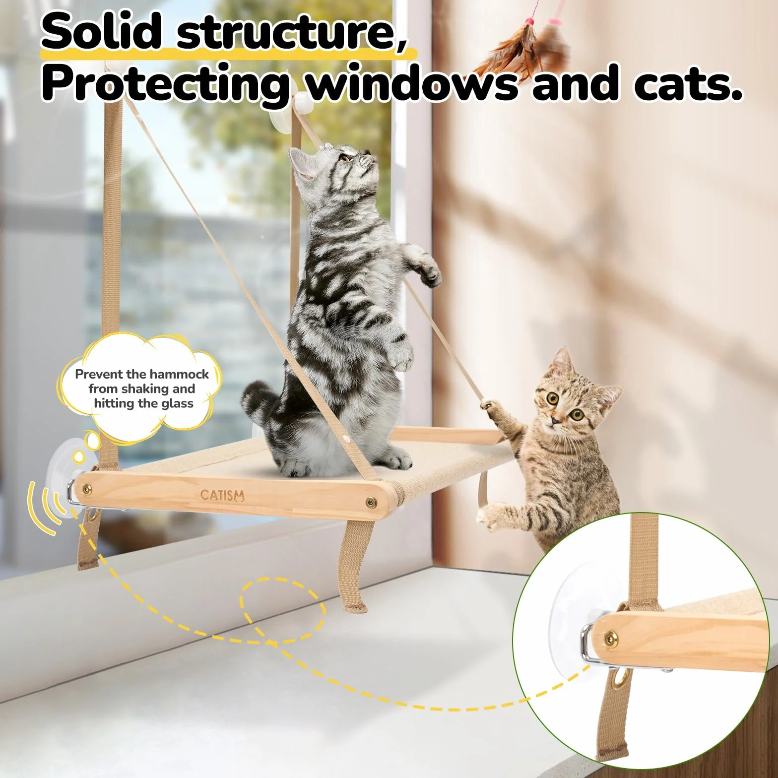 CATISM Plegable Hamaca Gato Ventana de hasta 20kg, Hamaca Reforzada para Gatos con Ventosa Fuerte, Lavable, Tela Transpirable, Soporte para alféizar de Ventana, Saco de Dormir para Gatos (50x38cm)