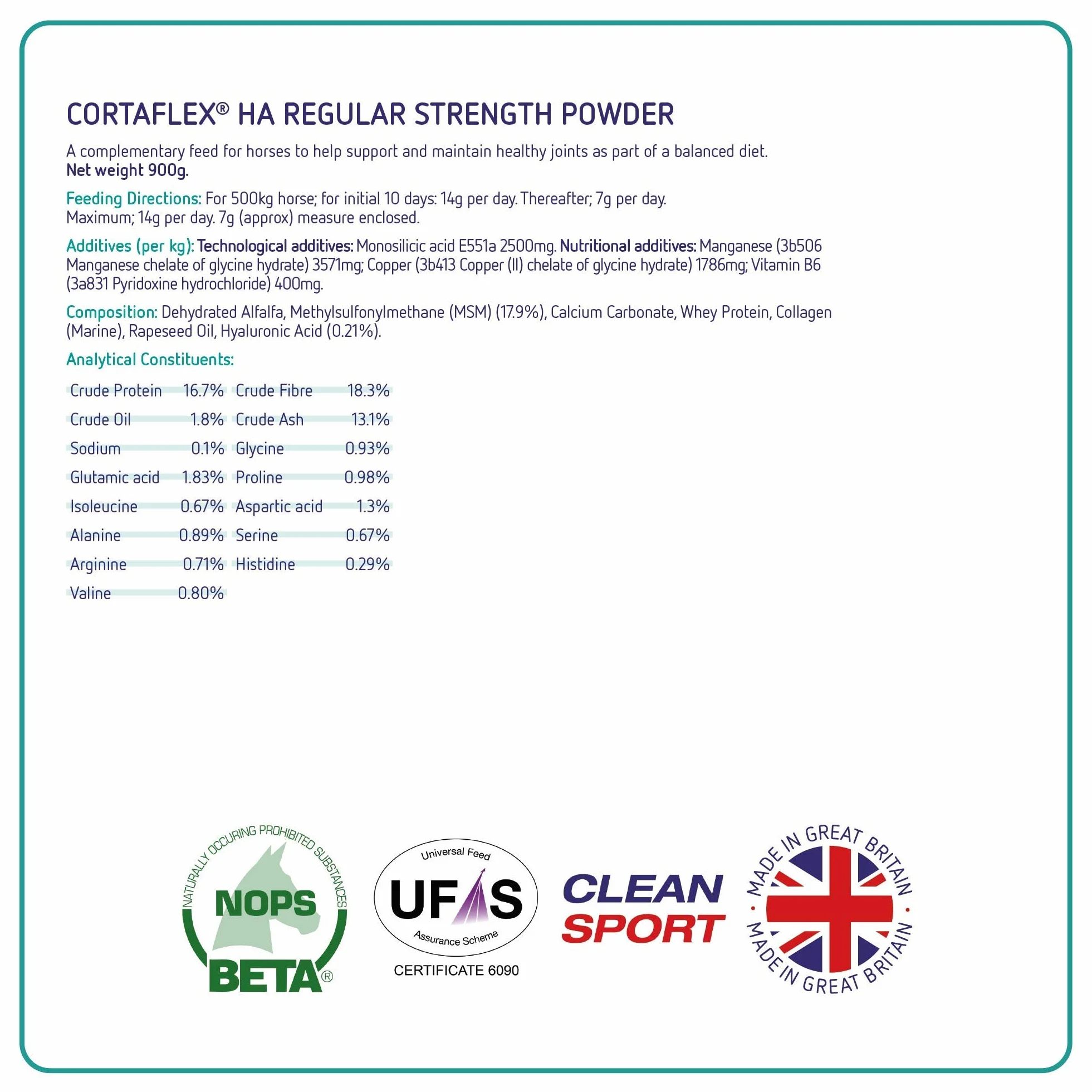 Cortaflex Regular Strength Powder | Gebrauchsfertiges Premium-Ergänzungsmittel für Pferde und Ponys | Umfassende Unterstützung für Die Gelenke 900g