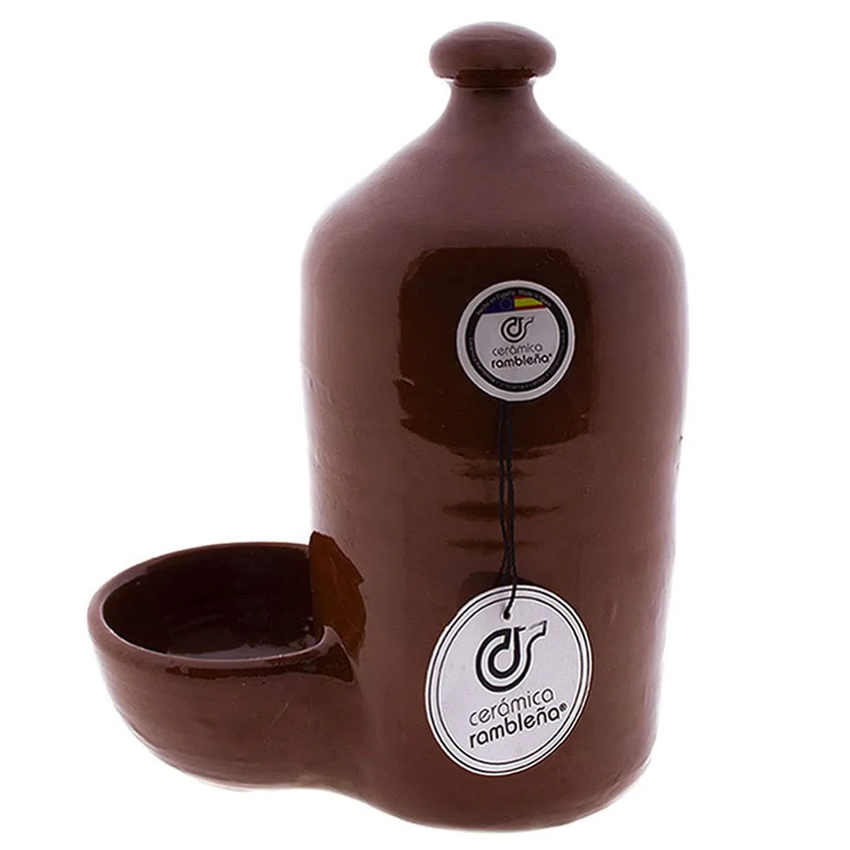 CERÁMICA RAMBLEÑA | Bebedero para perro | Bebedero para gatos | Bebedero gallinas barro rojo de La Rambla (Córdoba) | Esmaltado miel | 100% Hecho a mano | 1 litro | ECO