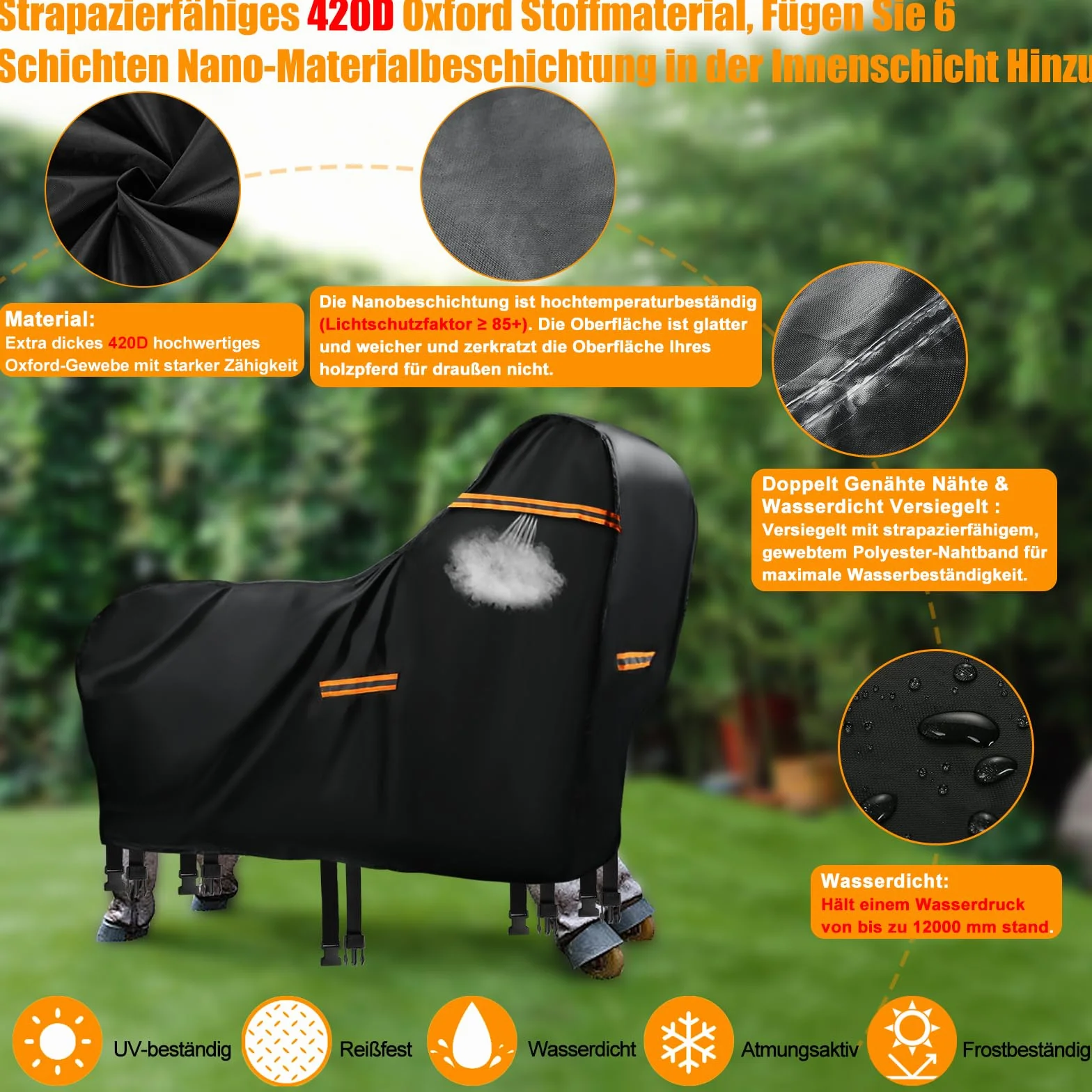 Cubierta para caballo de madera impermeable al aire libre, 420D Oxford caballo de madera para exteriores, lona protectora resistente a los rayos UV, universal, lona de jardín con rayas impermeables y