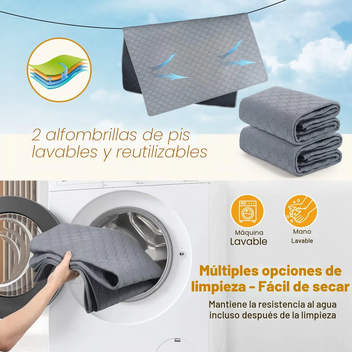 Almohadillas reutilizables para entrenamiento de perros, 2 unidades, almohadillas de entrenamiento lavables para cachorros, súper absorbentes, impermeables, almohadillas para orinar para perros